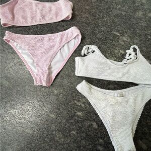 SHEIN Pink and White Textured Bikinis